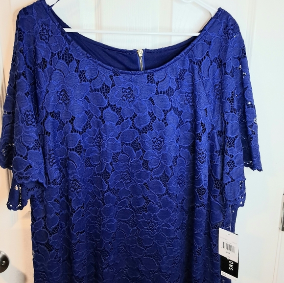 Perceptions Plus Short Sleeve Floral Lace Sheath Dress Cobalt Blue Size 22W NWT. - Picture 2 of 10